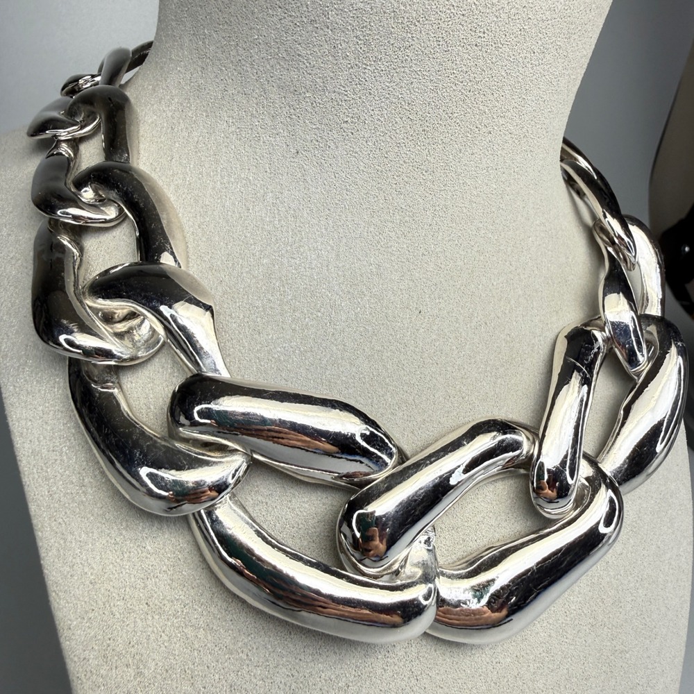 Vintage Oversized Curb Link Chain Necklace Silver Tone 18" Chunky Maximalist